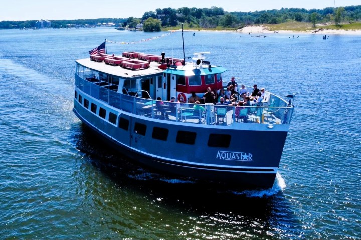 a small boat in a large body of water