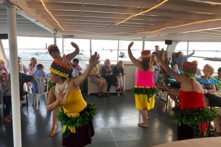 a group of people standing in a room