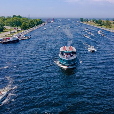 a small boat in a body of water