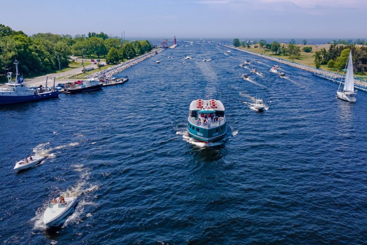 a small boat in a body of water