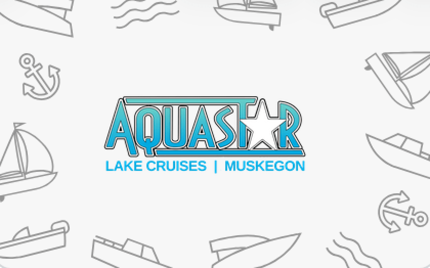 Aquastar logo with nautical icons and text 'Lake Cruises | Muskegon'.